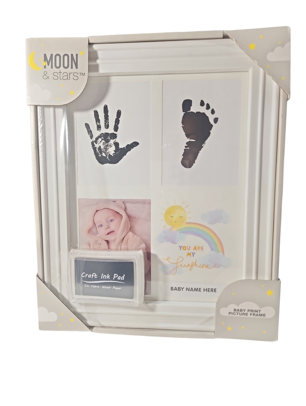 Moon & Stars Baby Print Picture Frame - White